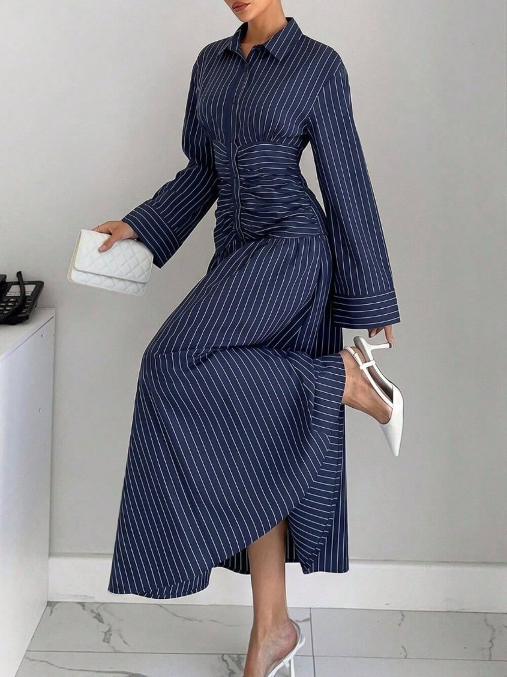 Multicolor Striped Casual Women's Pleated Dress